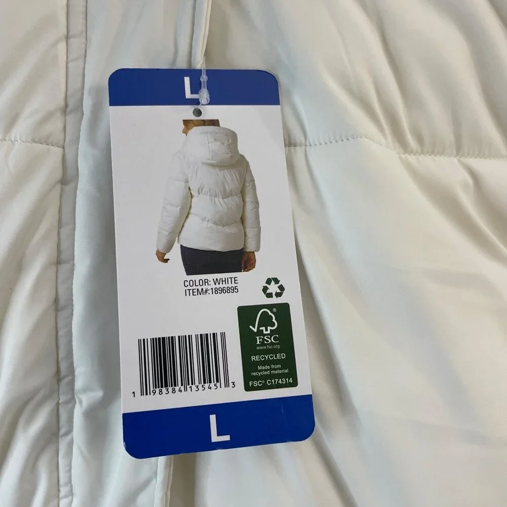 32 Degrees Heat Womens White Hooded Puffer Jacket L With Snap Closures & Pockets - Picture 11 of 11